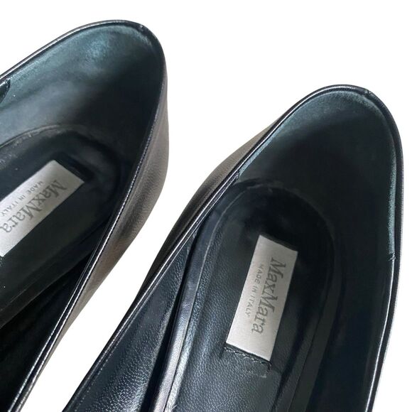 Max Mara Open Peep Toe Dressy Pumps 9.5 EU 40 Black Leather Heel 3” Made Italy - Picture 10 of 12